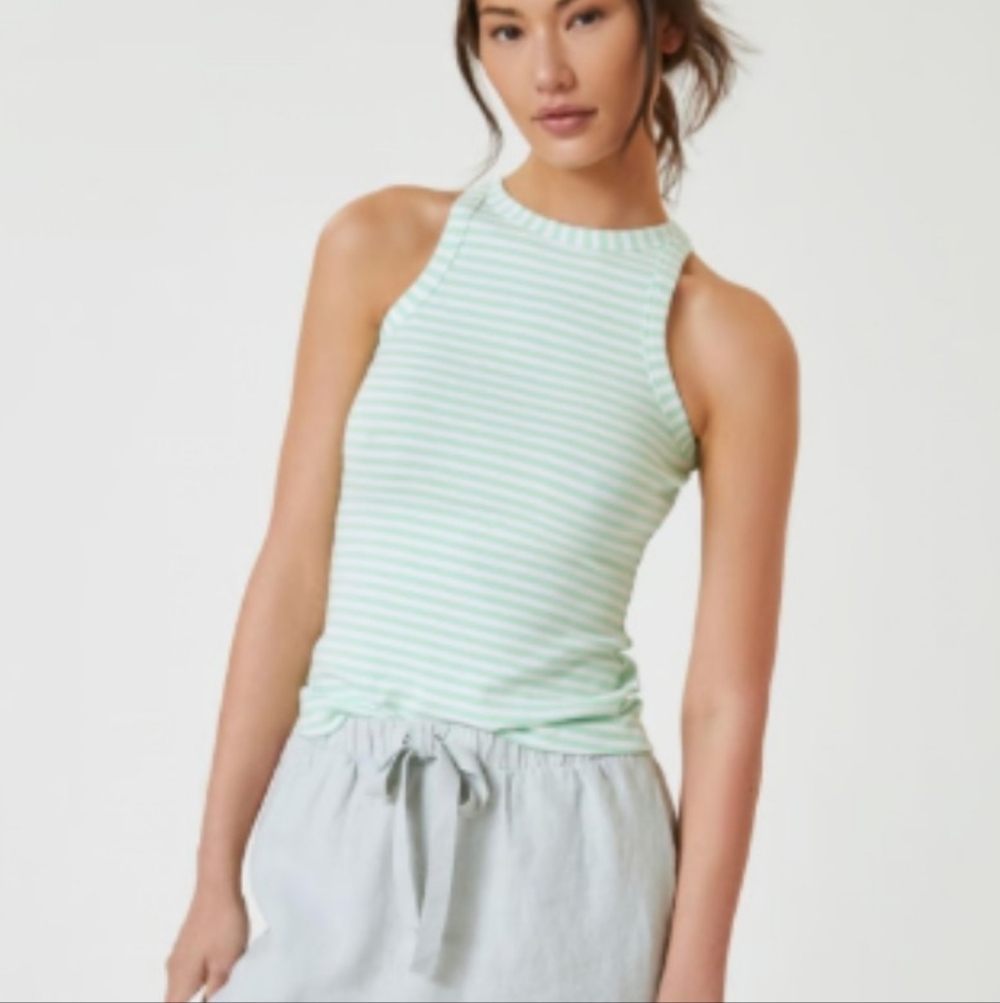 Maeve by Anthropologie Krista Tank Top in Mint Green & White Stripe Size Large